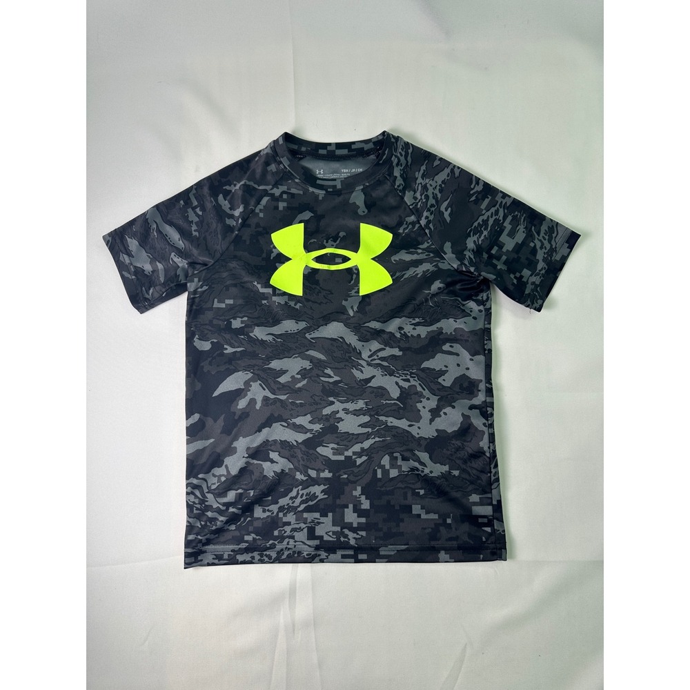 Under Armour Youth Boys Sm (7-8) HeatGear Camo T-Shirt Gray Black Training Top